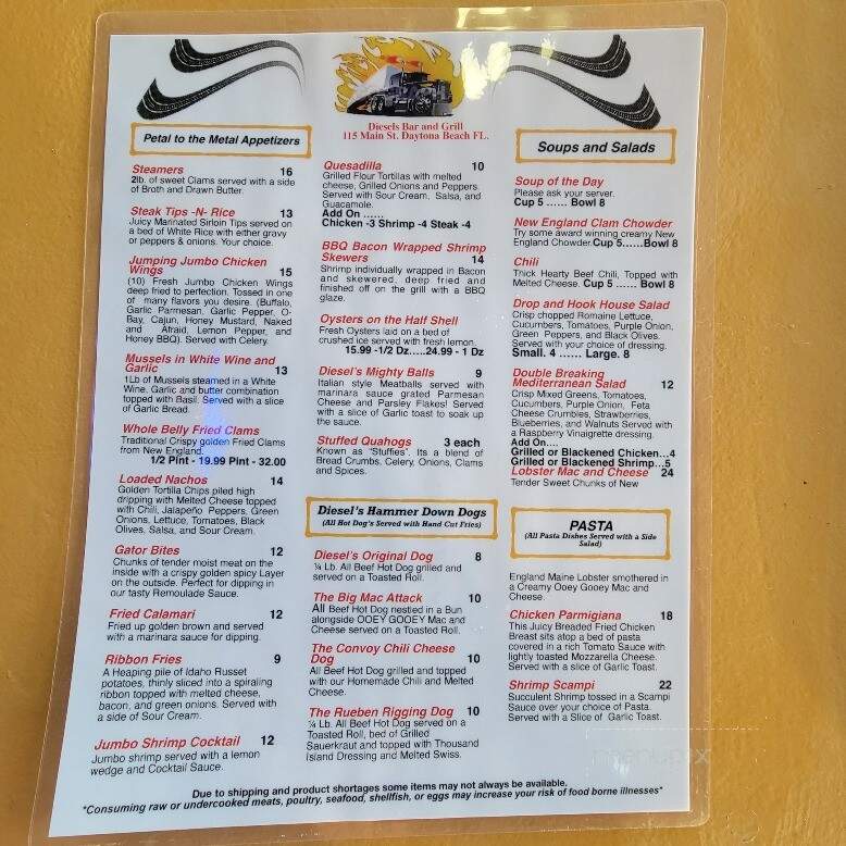 Diesel's Bar & Grill - Daytona Beach, FL menu_pic