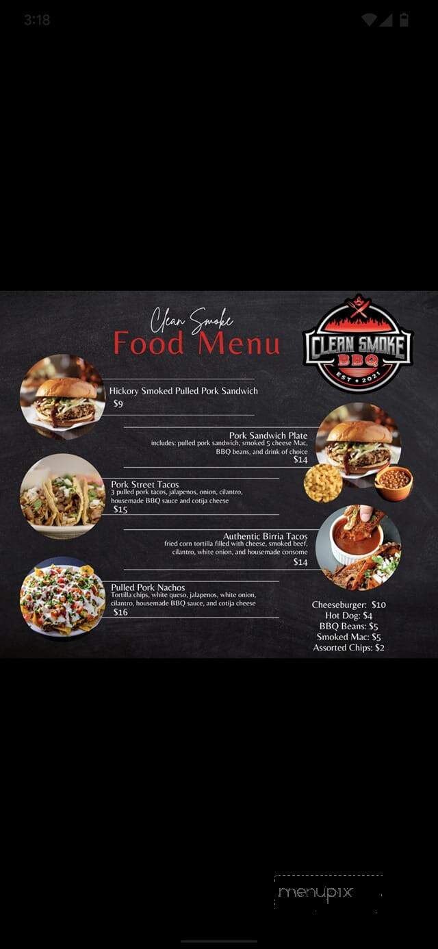 Clean Smoke BBQ - Knoxville, TN menu_pic