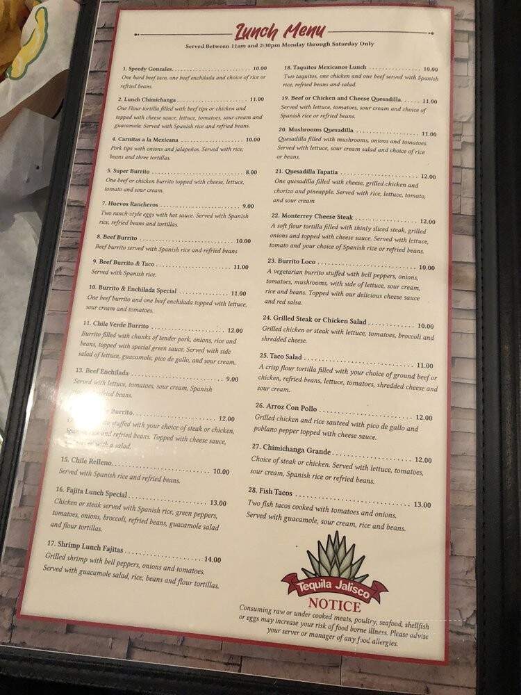 Tequila Jalisco Mexican Restaurant - Gibsonia, PA menu_pic