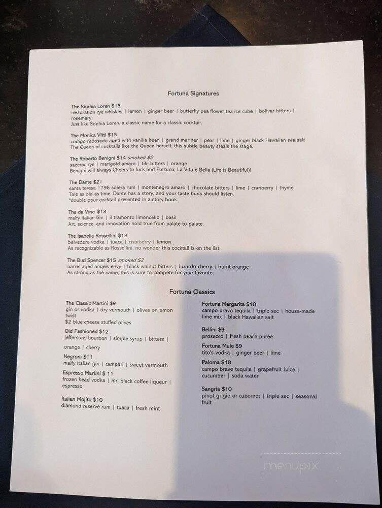 Fortuna Italian Steakhouse - Nashville, TN menu_pic