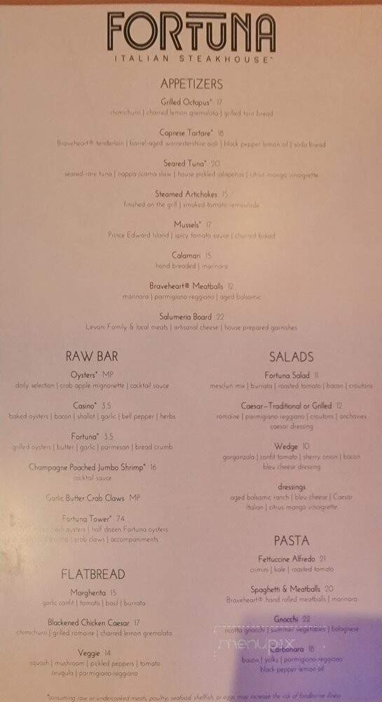 Fortuna Italian Steakhouse - Nashville, TN menu_pic