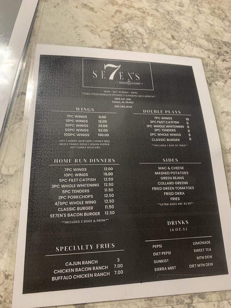 Seven's - Eutaw, AL menu_pic