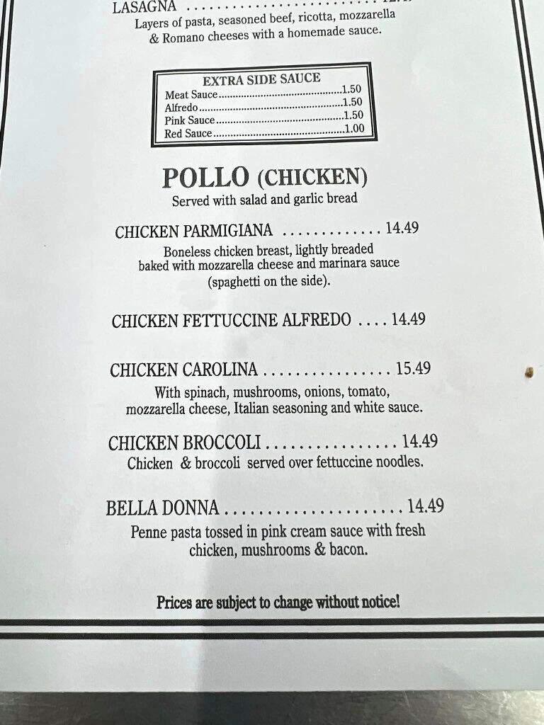 Nonno's Kitchen & Grill - Sanford, NC menu_pic