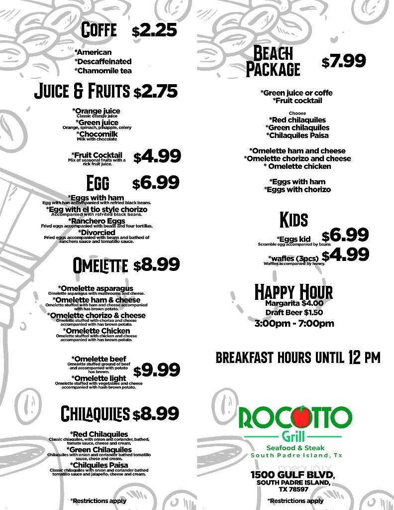 Rocotto Grill - South Padre Island, TX menu_pic