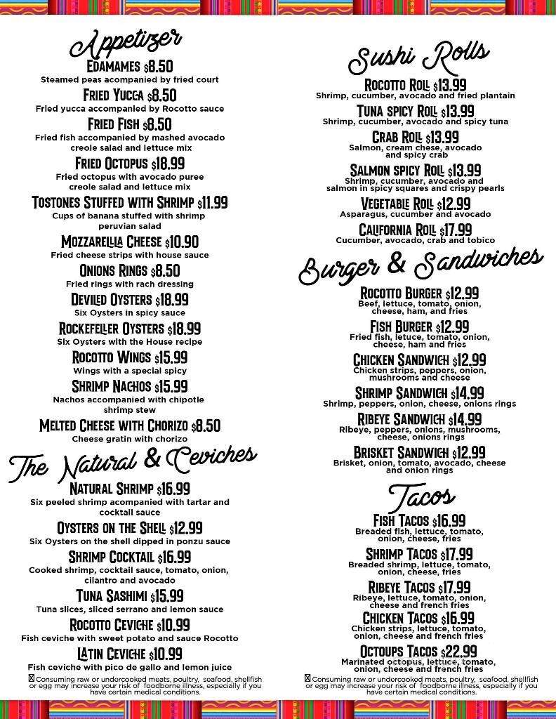Rocotto Grill - South Padre Island, TX menu_pic