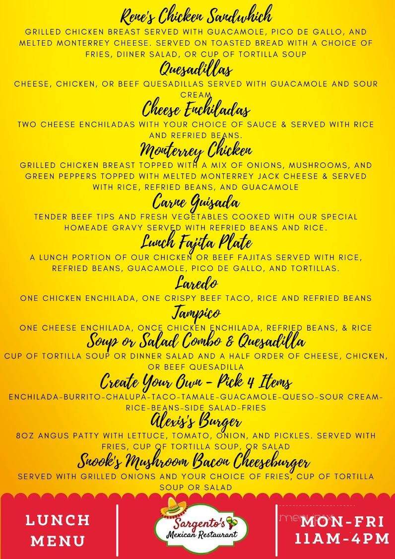 Sargento's Mexican Restaurant - Franklin, TX menu_pic