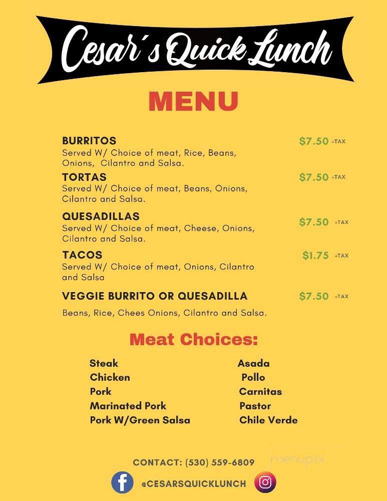 Cesar's Quick Lunch - Grass Valley, CA menu_pic