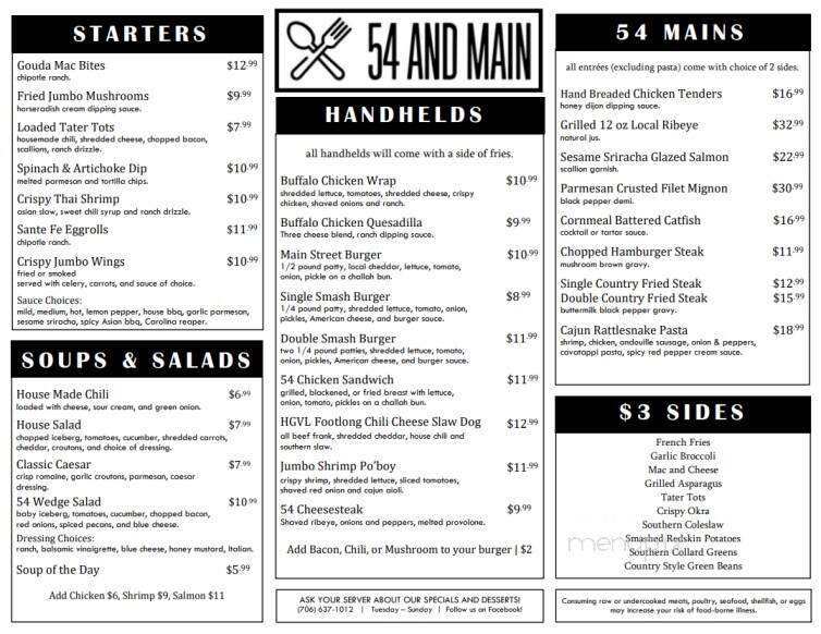 54 and Main - Hogansville, GA menu_pic