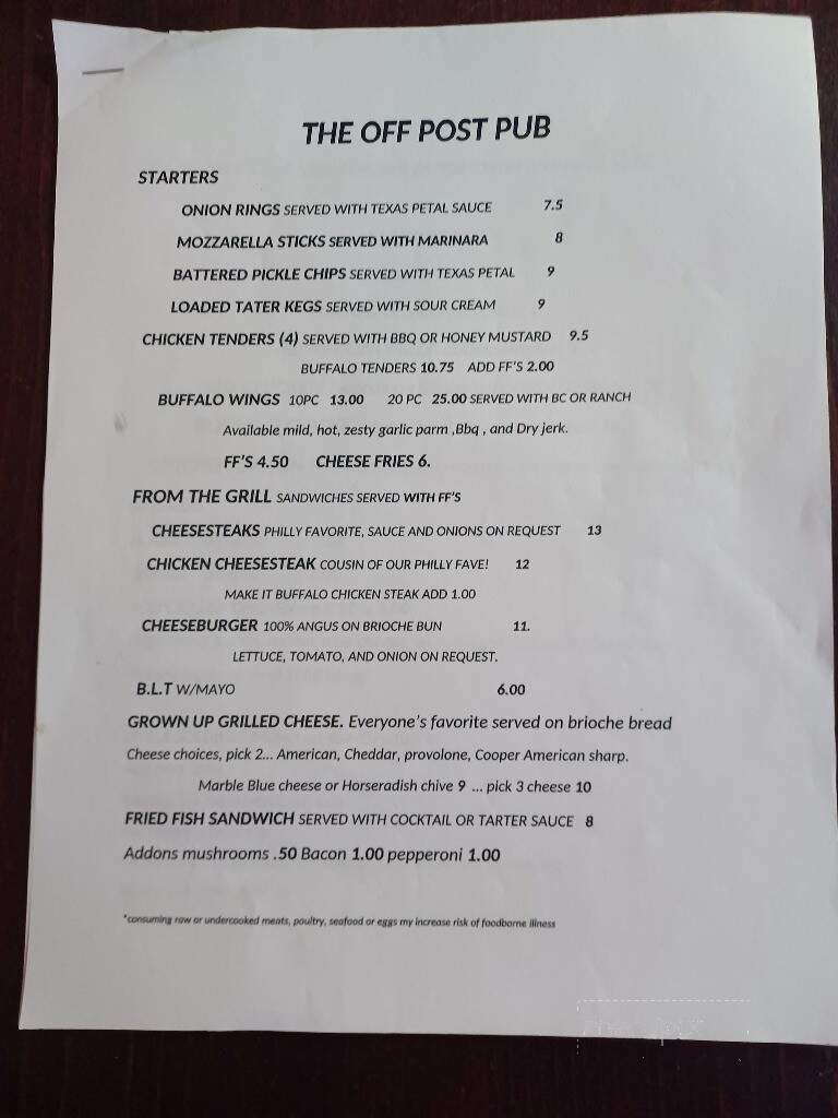 The Off Post Pub - Bechtelsville, PA menu_pic
