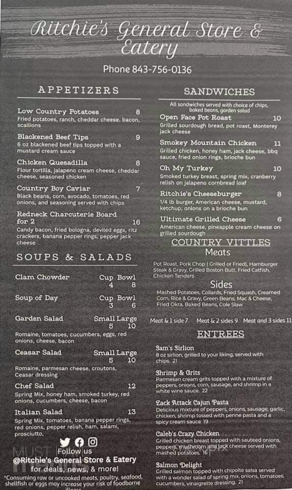 Ritchie's General Store and Eatery - Loris, SC menu_pic