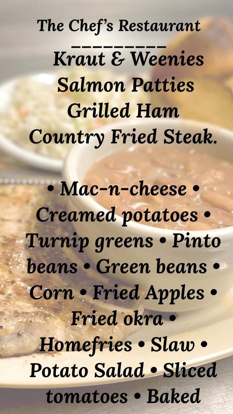 The Chef's Restaurant - Whitwell, TN menu_pic