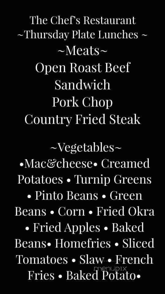 The Chef's Restaurant - Whitwell, TN menu_pic