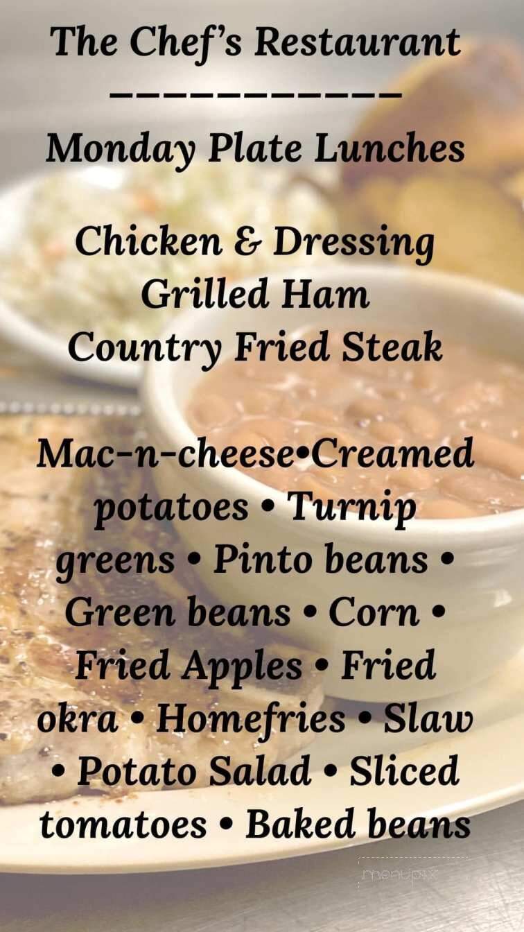 The Chef's Restaurant - Whitwell, TN menu_pic