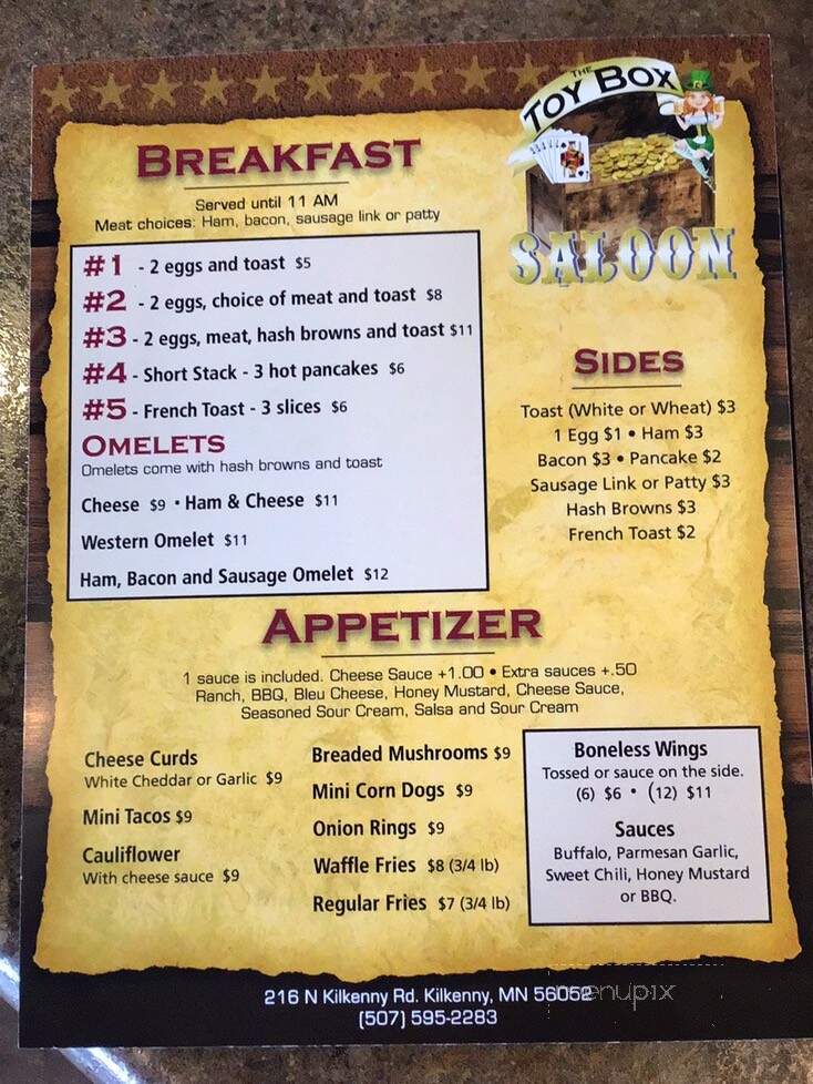 Toy Box Saloon - Kilkenny, MN menu_pic
