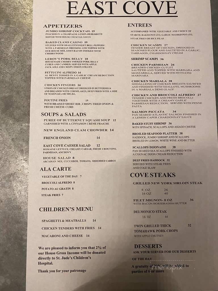 East Cove - Lake George, NY menu_pic