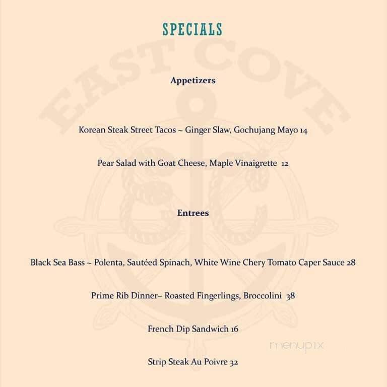 East Cove - Lake George, NY menu_pic