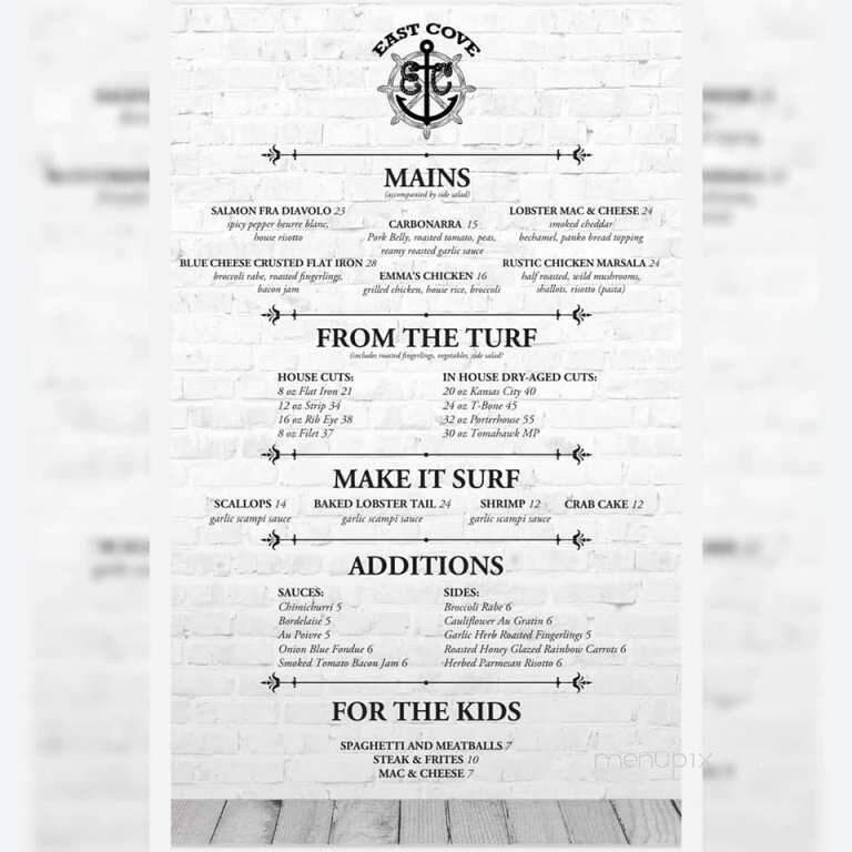 East Cove - Lake George, NY menu_pic
