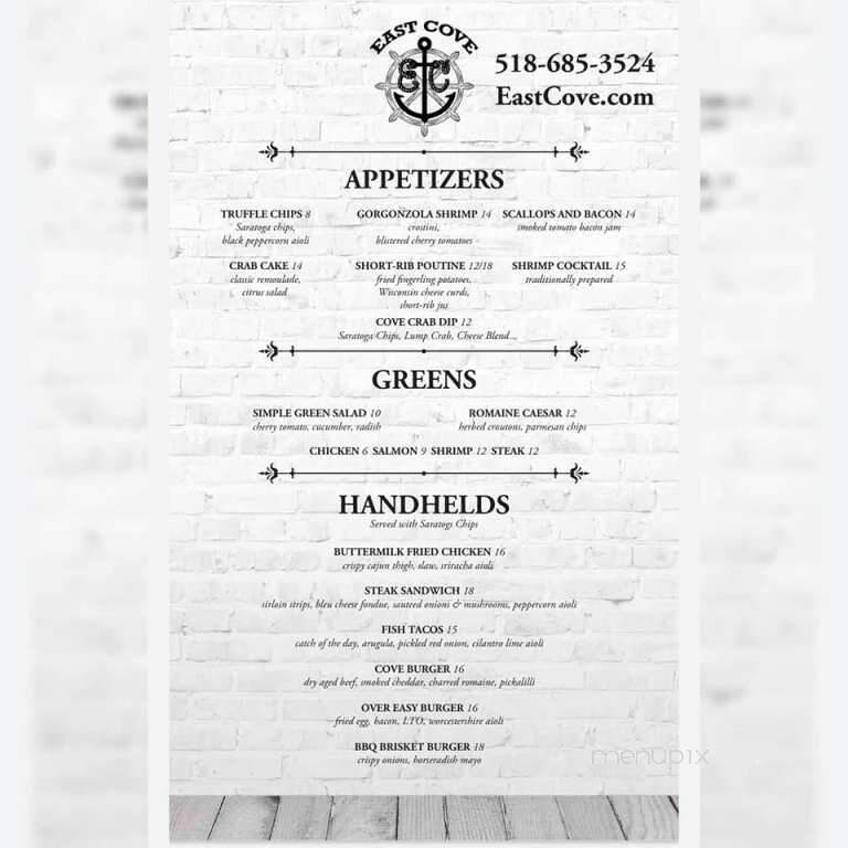 East Cove - Lake George, NY menu_pic