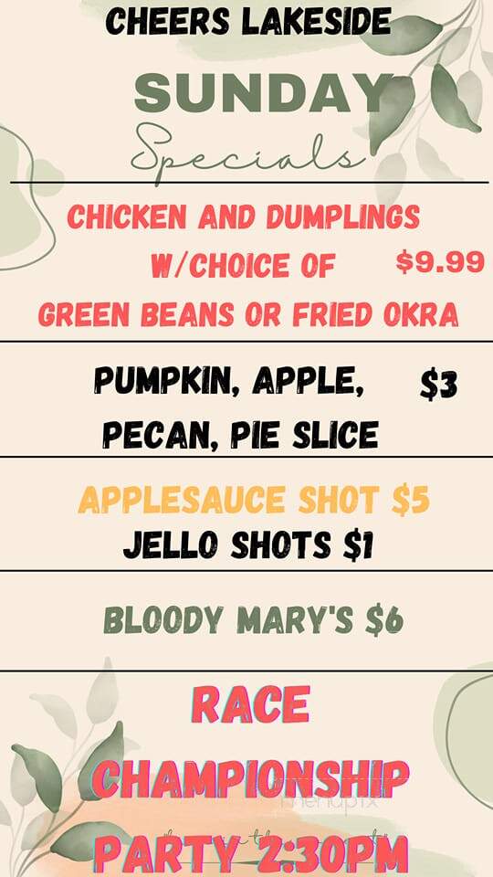 Cheers Lakeside Bar and Grill - New London, NC menu_pic