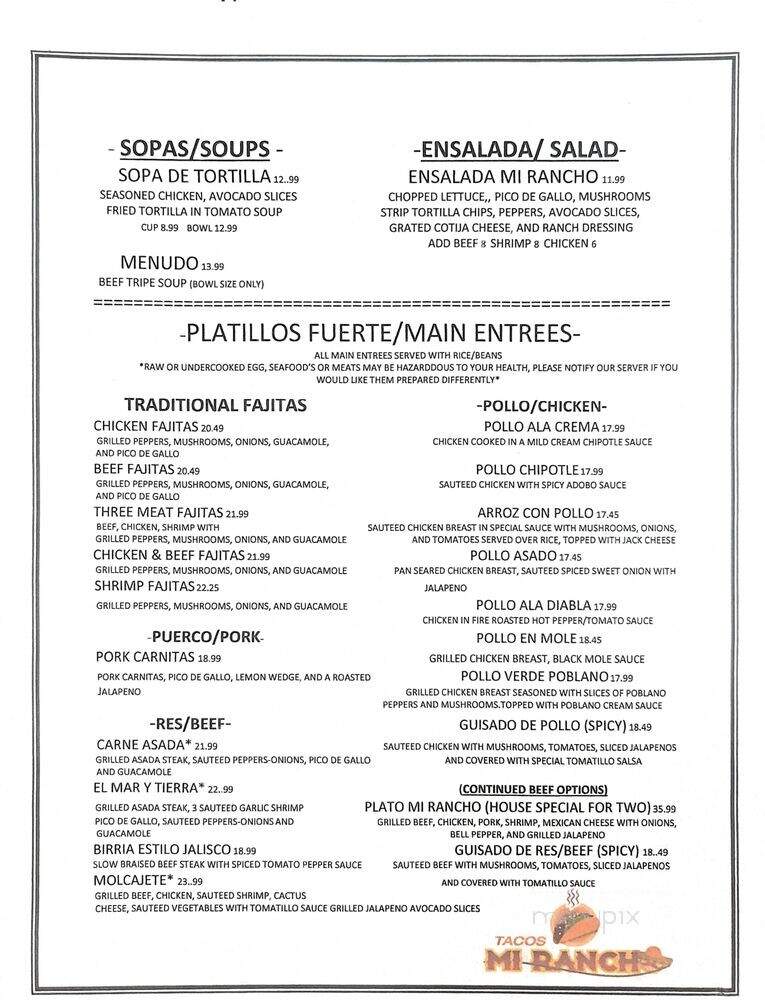 Tacos Mi Rancho - Moses Lake, WA menu_pic