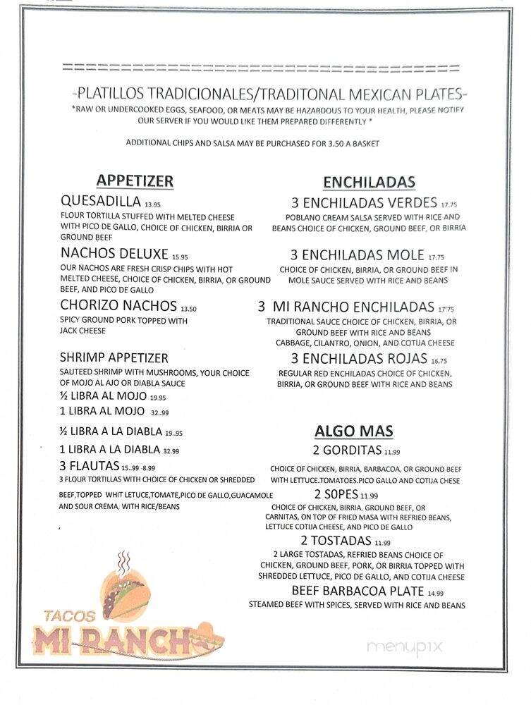 Tacos Mi Rancho - Moses Lake, WA menu_pic