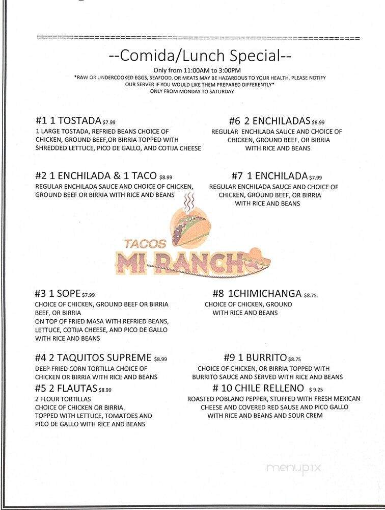 Tacos Mi Rancho - Moses Lake, WA menu_pic