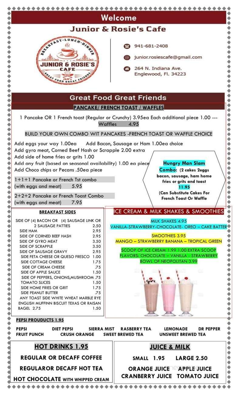 Junior & Rosie's Cafe - Englewood, FL menu_pic