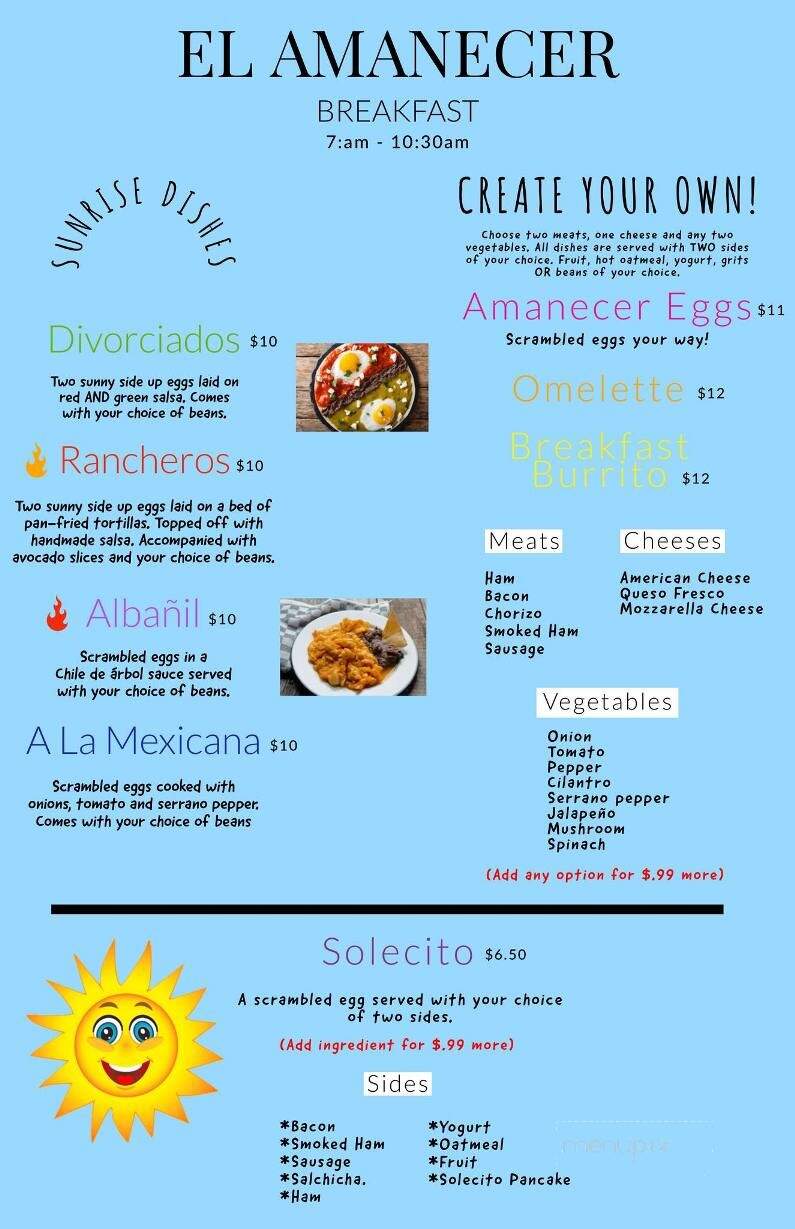 El Amanecer - Lexington, SC menu_pic