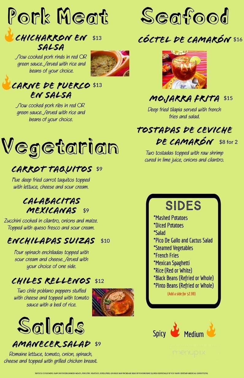 El Amanecer - Lexington, SC menu_pic
