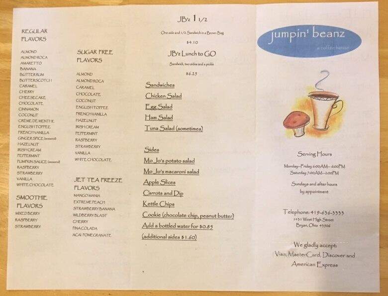 Jumpin' Beanz Coffee House - Bryan, OH menu_pic
