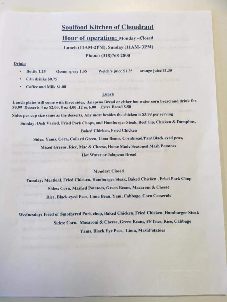 Soul Food Kitchen - Choudrant, LA menu_pic