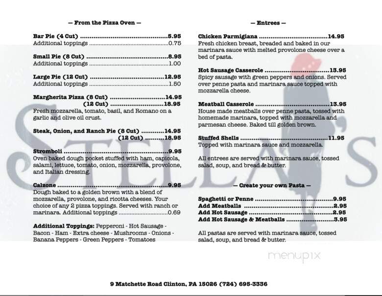 Stella's - Clinton, PA menu_pic