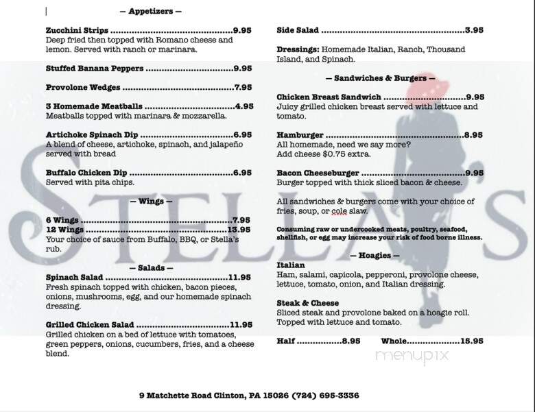 Stella's - Clinton, PA menu_pic