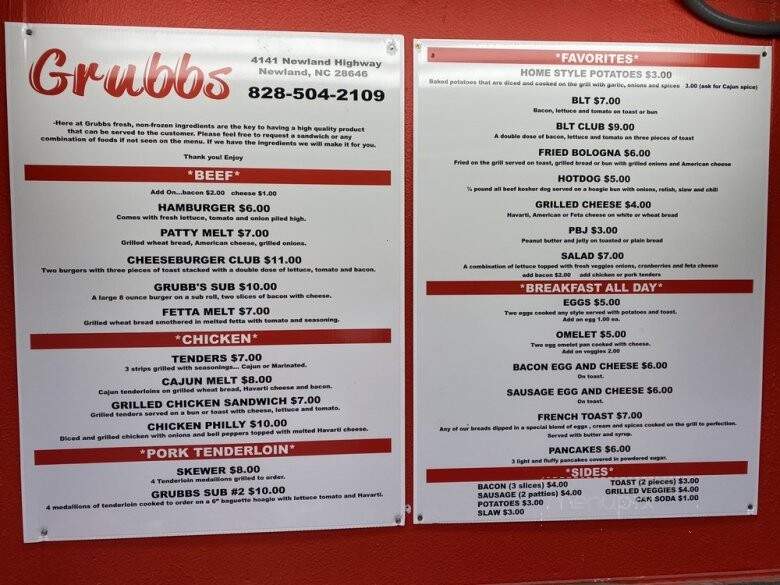 Grubbs - Linville, NC menu_pic