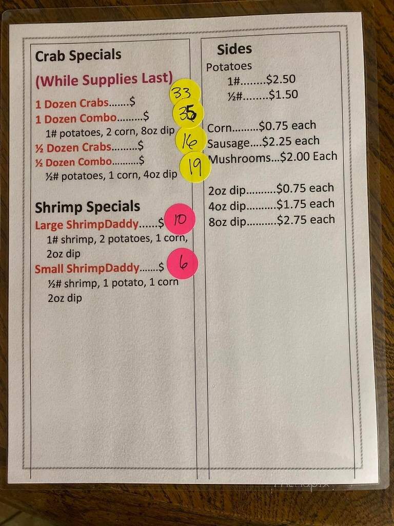 Crawdaddy Seafood - Thibodaux, LA menu_pic