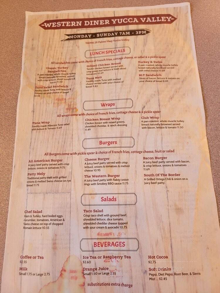 Western Diner - Yucca Valley, CA menu_pic