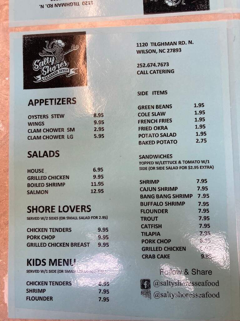 Salty Shores Seafood Calabash Style - Wilson, NC menu_pic