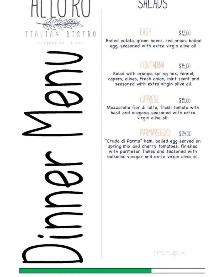 Alloro Italian Bistrot - Fernandina Beach, FL menu_pic