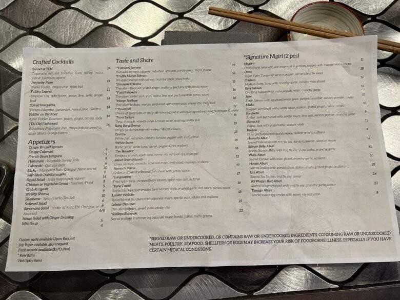 Ten Sushi Lounge - Woodstock, GA menu_pic