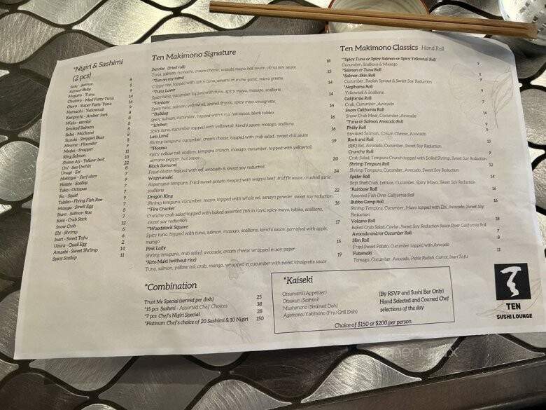 Ten Sushi Lounge - Woodstock, GA menu_pic