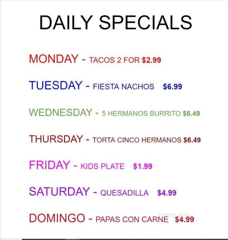 Cinco Hermanos Taco Shop - Corinth, MS menu_pic