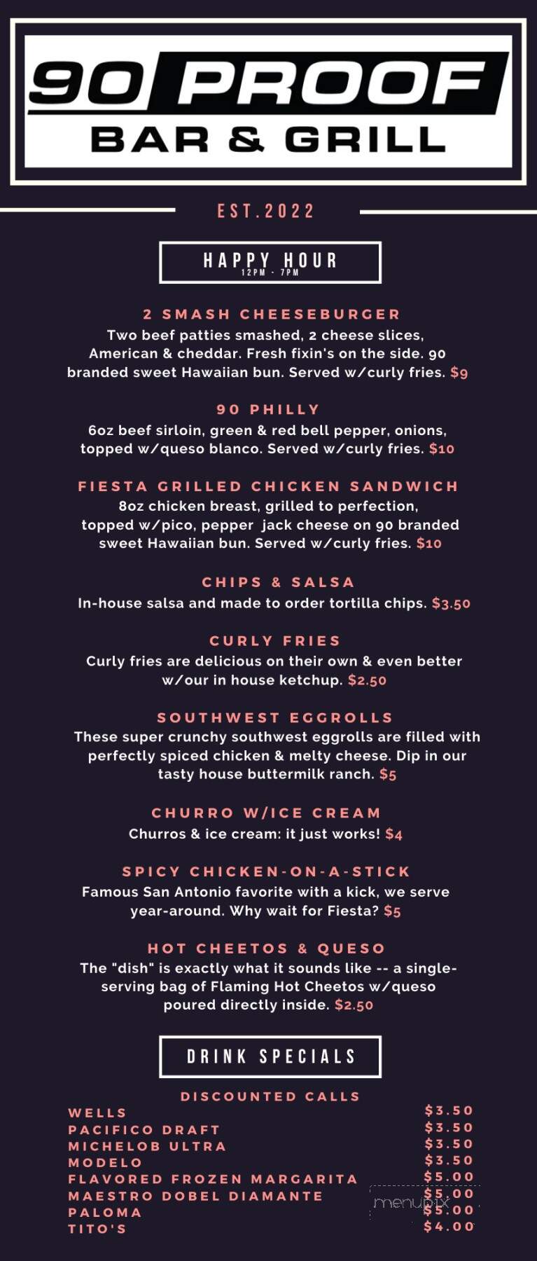 90 Proof Bar & Grill - San Antonio, TX menu_pic
