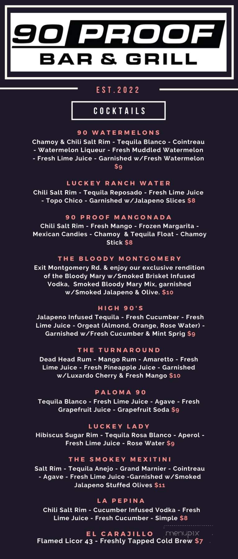 90 Proof Bar & Grill - San Antonio, TX menu_pic