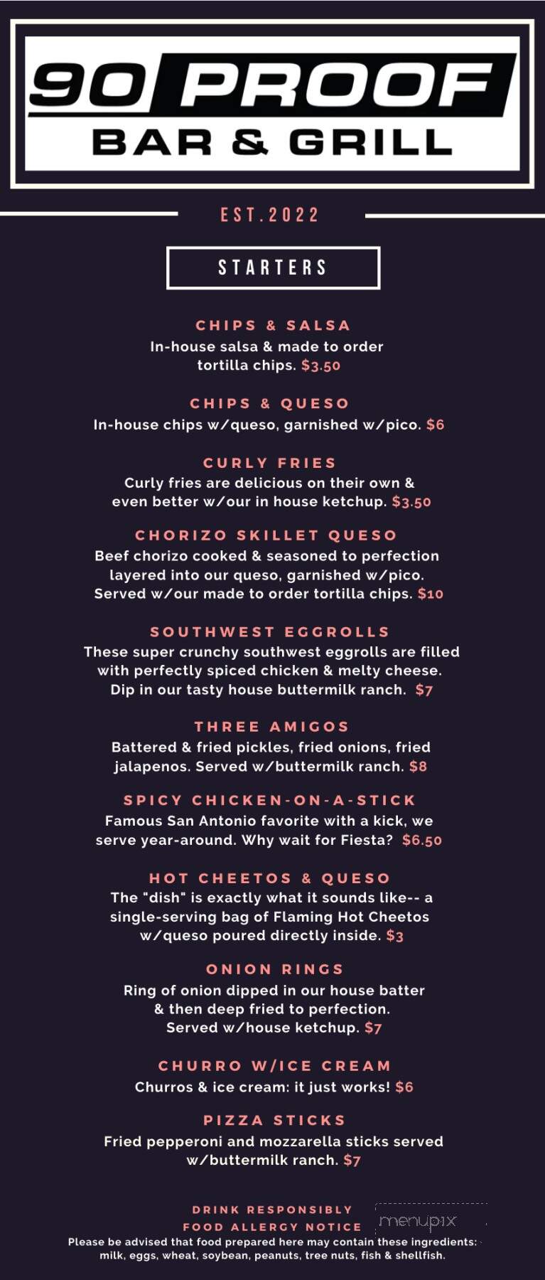 90 Proof Bar & Grill - San Antonio, TX menu_pic