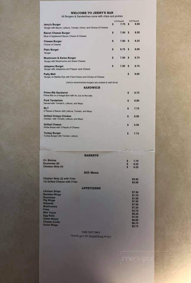 Jerry's Bar - Boy River, MN menu_pic