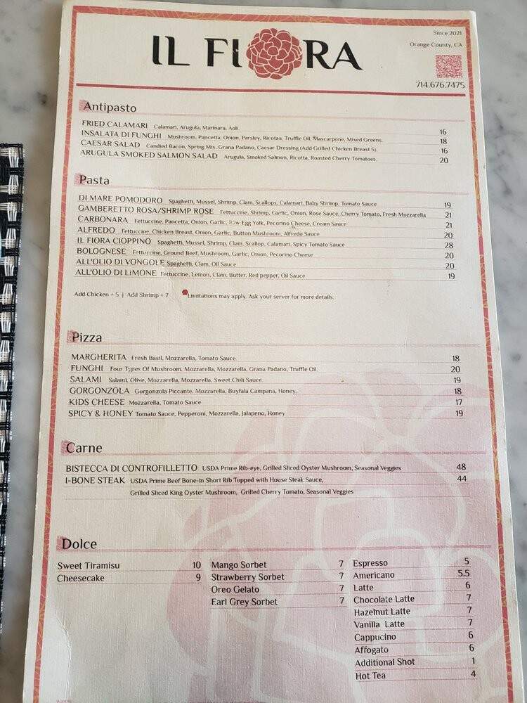 Il Fiora - Buena Park, CA menu_pic