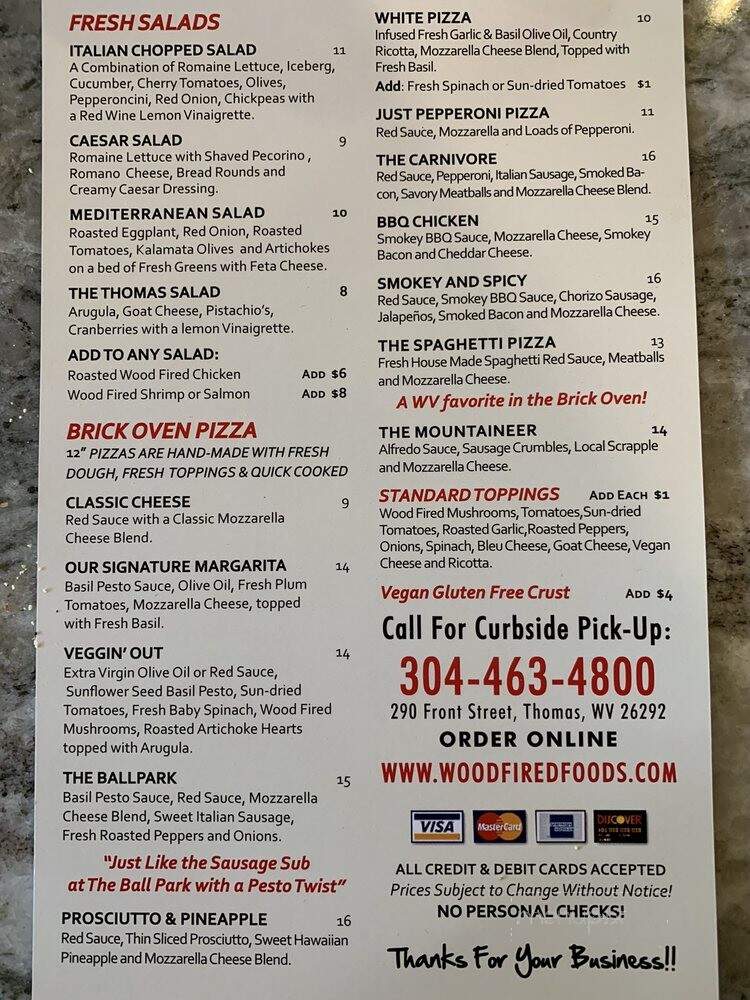 Riverfront Wood Fired Pizza - Thomas, WV menu_pic