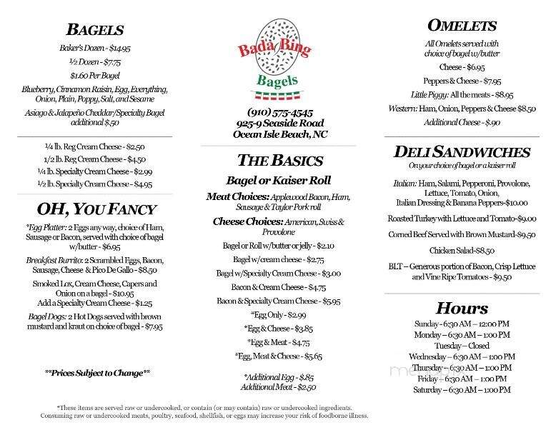 Bada Bing Bagels - Ocean Isle Beach, NC menu_pic