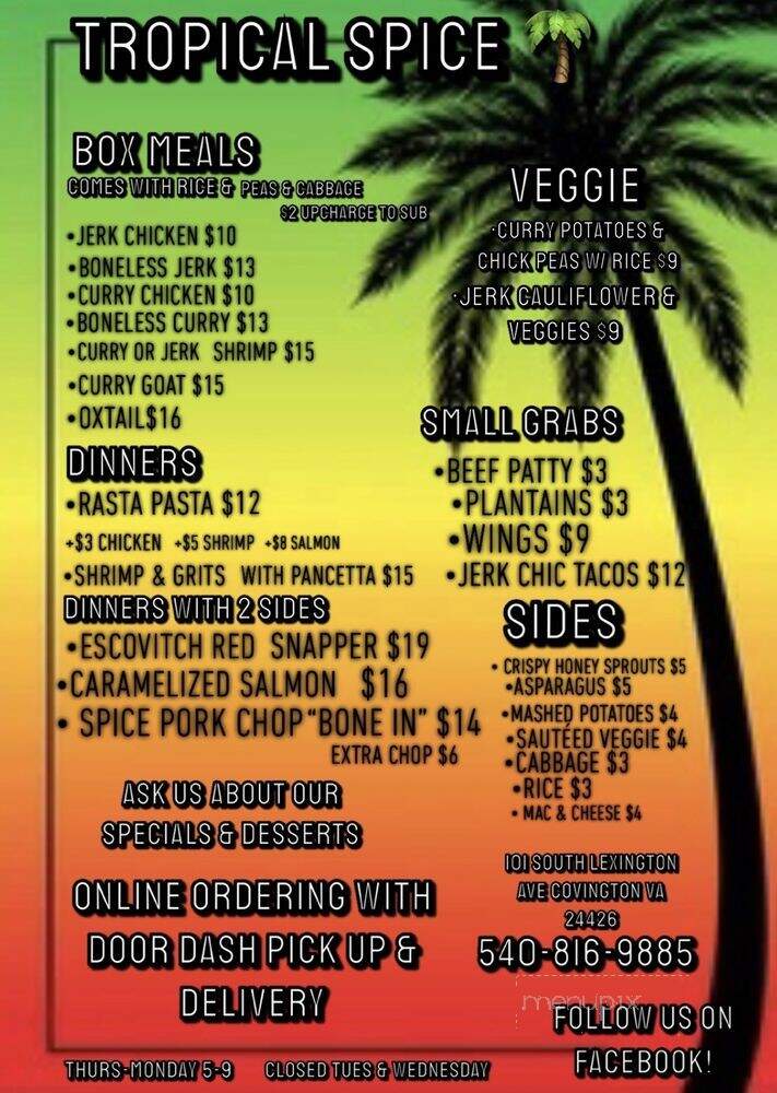 Tropical Spice - Covington, VA menu_pic