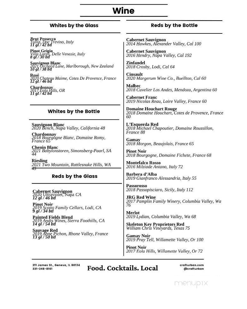 Craft Urban - Aurora, IL menu_pic